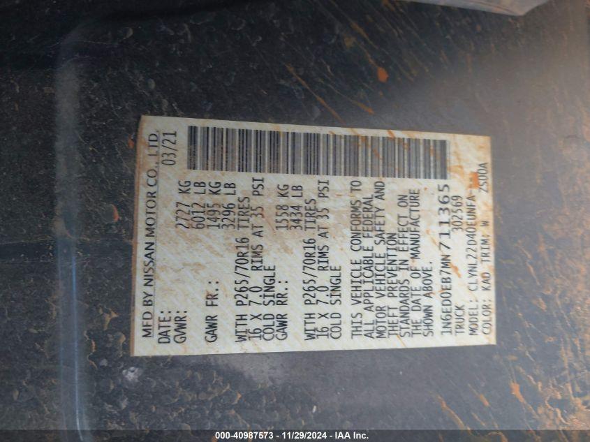 NISSAN FRONTIER SV 4X4 2021