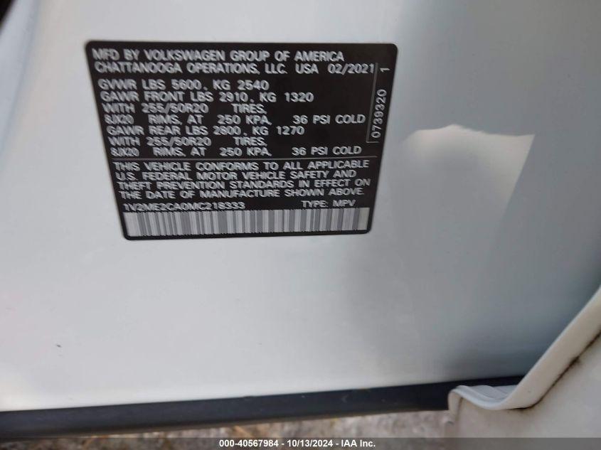 VOLKSWAGEN ATLAS CROSS SPORT 3.6L V6 SE W/TECHNOLOGY R-LINE 2021