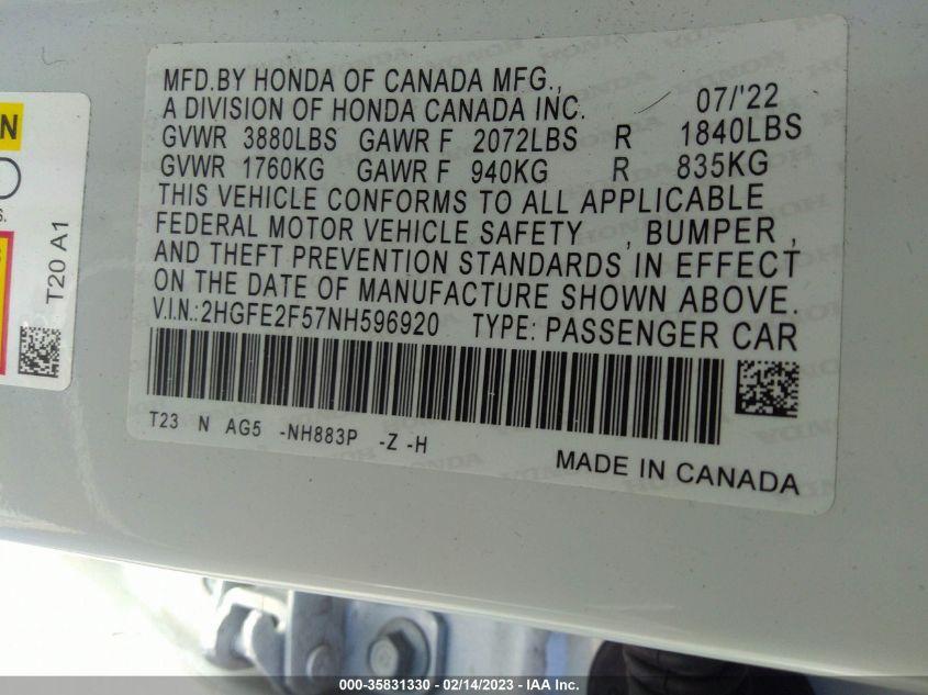 HONDA CIVIC SEDAN SPORT 2022