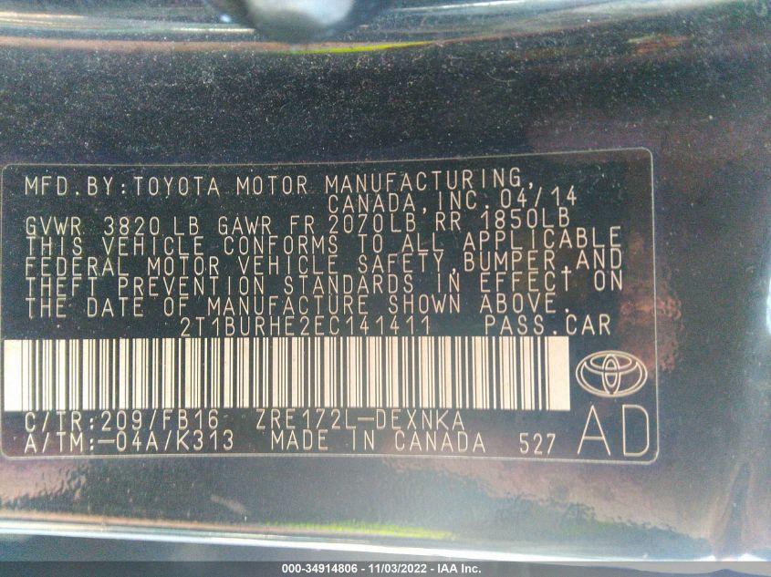 TOYOTA COROLLA L/LE/S/S PLUS/LE PLUS 2014