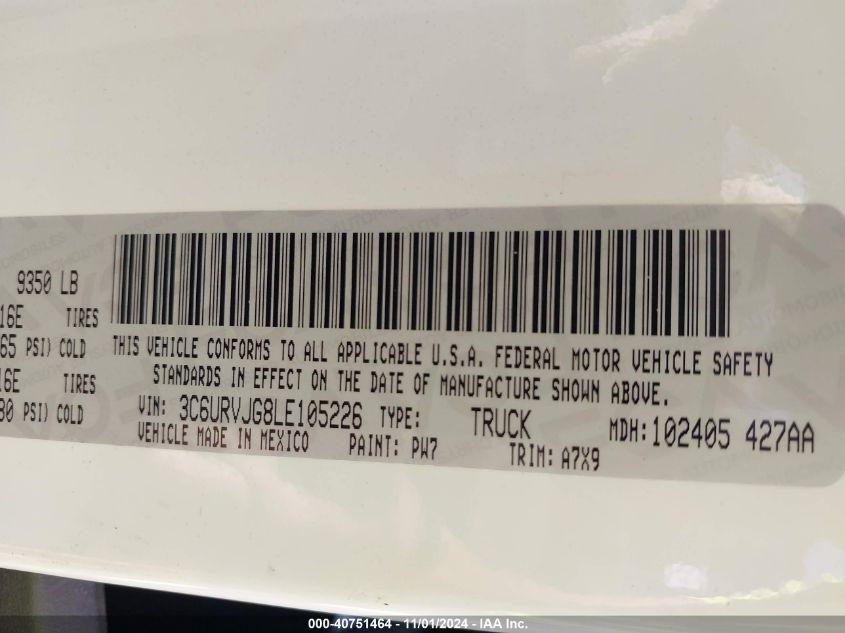 RAM PROMASTER 3500 CARGO VAN HIGH ROOF 159 WB EXT 2020