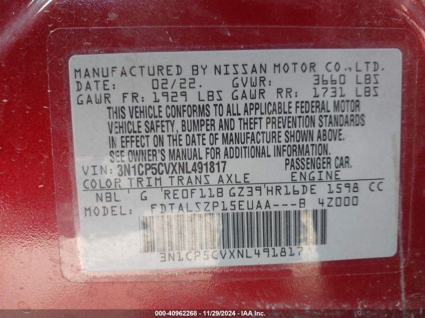 NISSAN KICKS SV XTRONIC CVT 2022