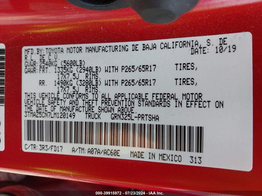 TOYOTA TACOMA DOUBLE CAB/SR5/TRD SPORT/ 2020