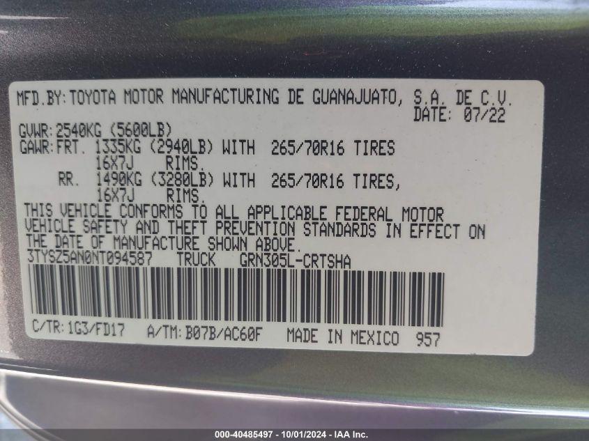 TOYOTA TACOMA TRD OFF ROAD 2022