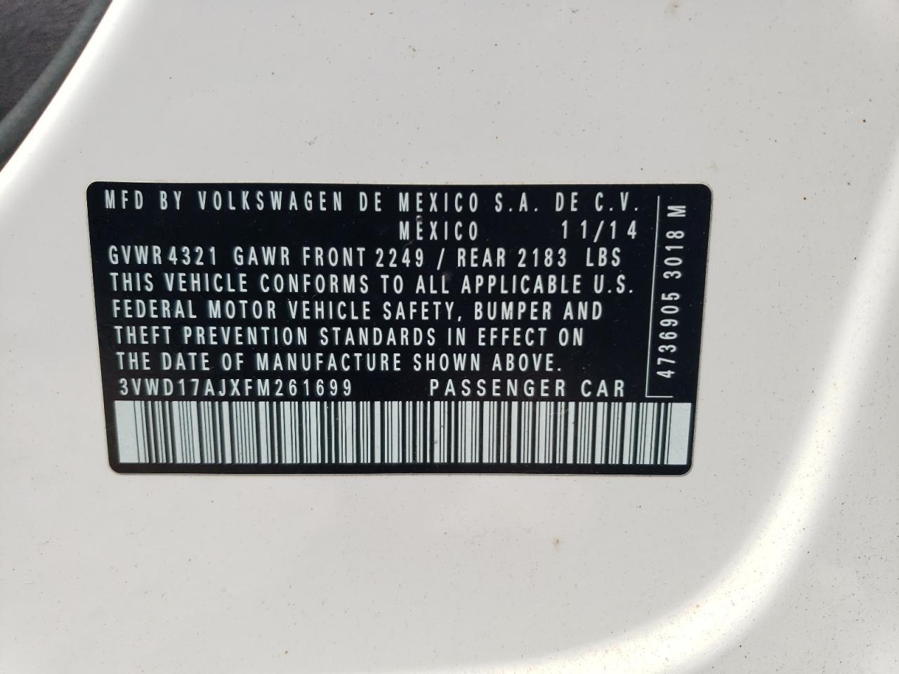 VOLKSWAGEN JETTA SE 2015