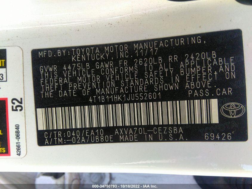 TOYOTA CAMRY LE/SE/XLE/L 2018