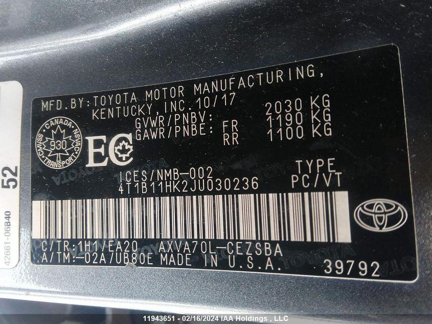 TOYOTA CAMRY LE 2018