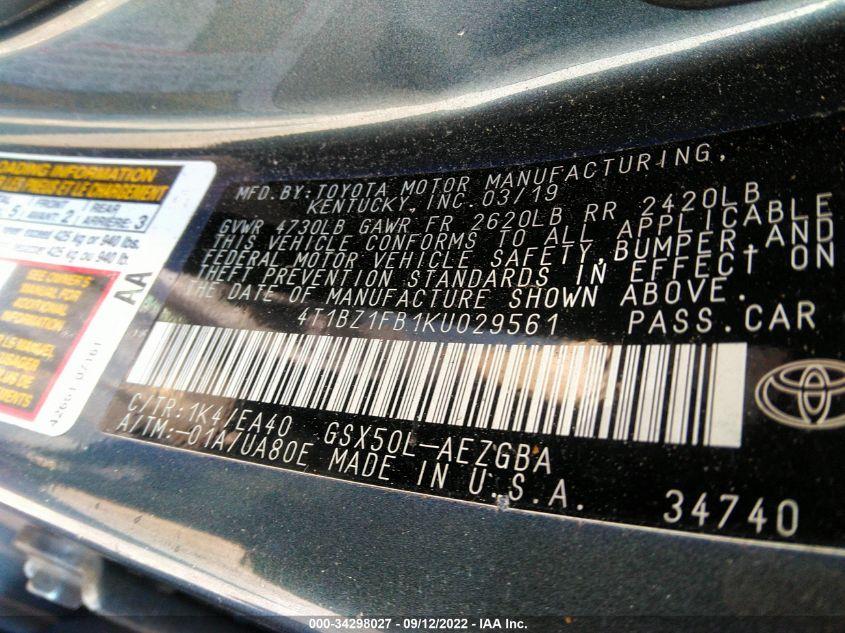 TOYOTA AVALON XLE/TOURING/LIMITED/XSE 2019