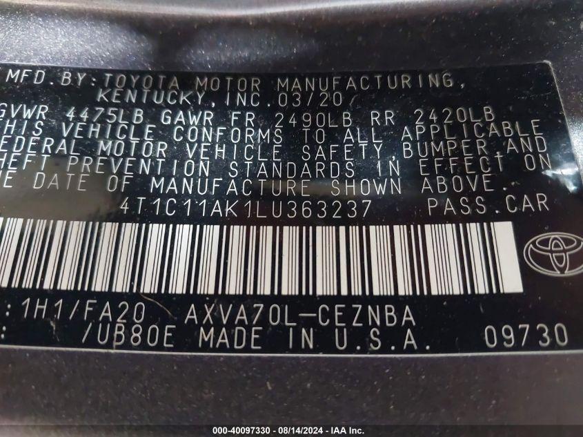 TOYOTA CAMRY LE 2020