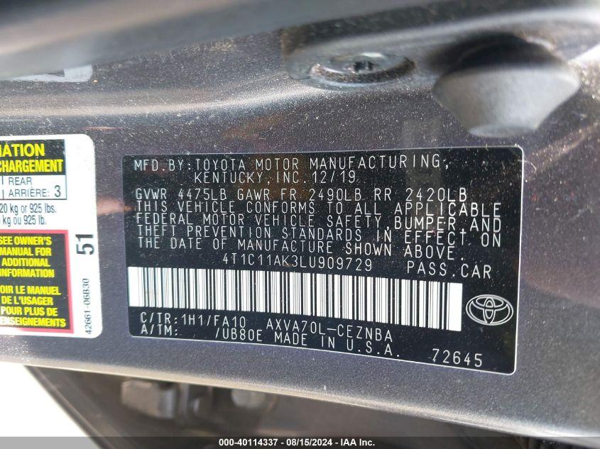 TOYOTA CAMRY LE 2020