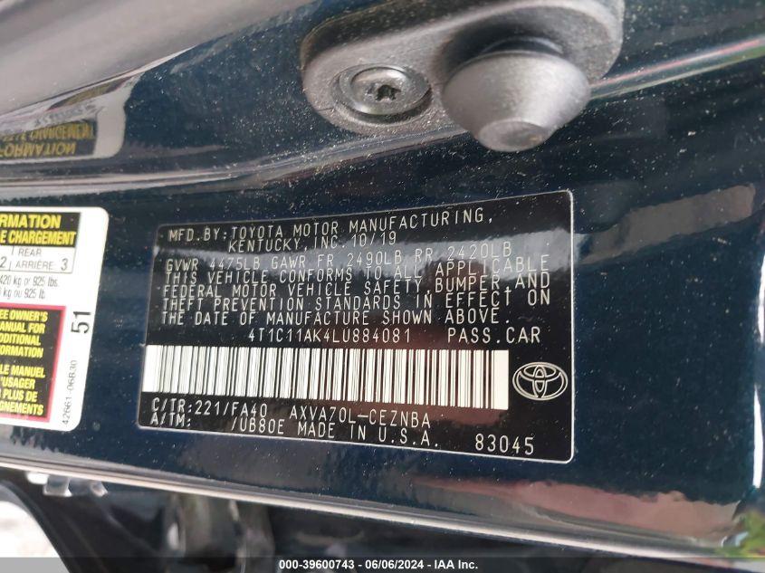 TOYOTA CAMRY LE 2020