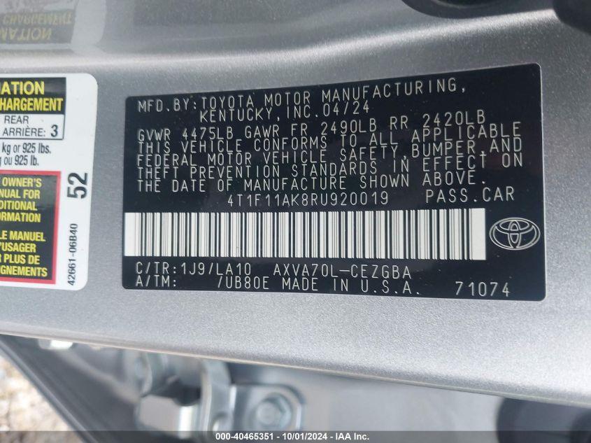 TOYOTA CAMRY XLE 2024