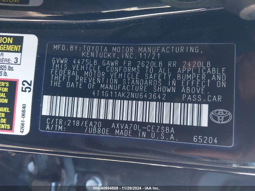 TOYOTA CAMRY SE 2022