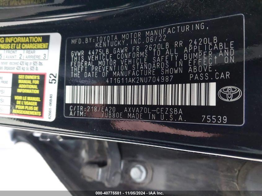 TOYOTA CAMRY SE 2022