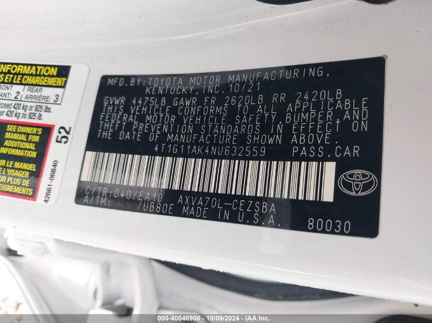 TOYOTA CAMRY SE 2022