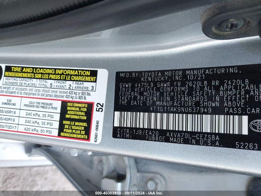 TOYOTA CAMRY SE 2022