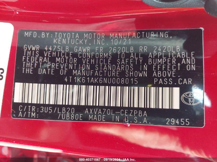 TOYOTA CAMRY XSE 2022