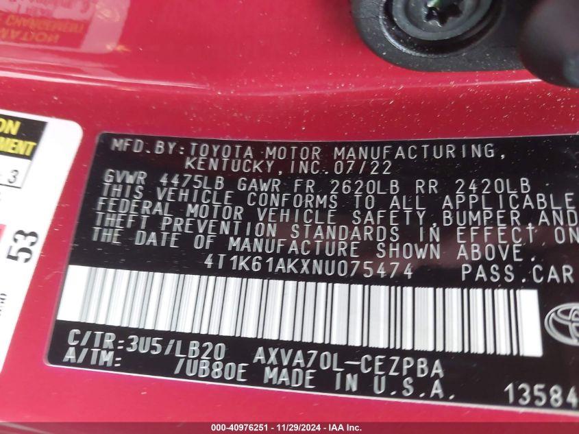 TOYOTA CAMRY XSE 2022