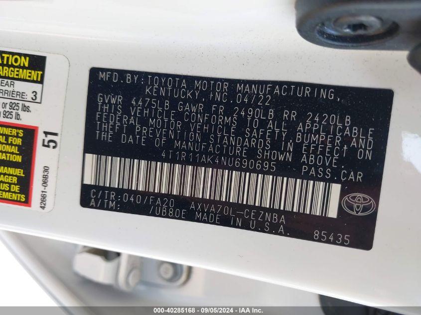 TOYOTA CAMRY LE 2022