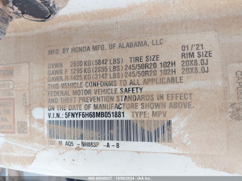 HONDA PILOT AWD TOURING 7 PASSENGER 2021