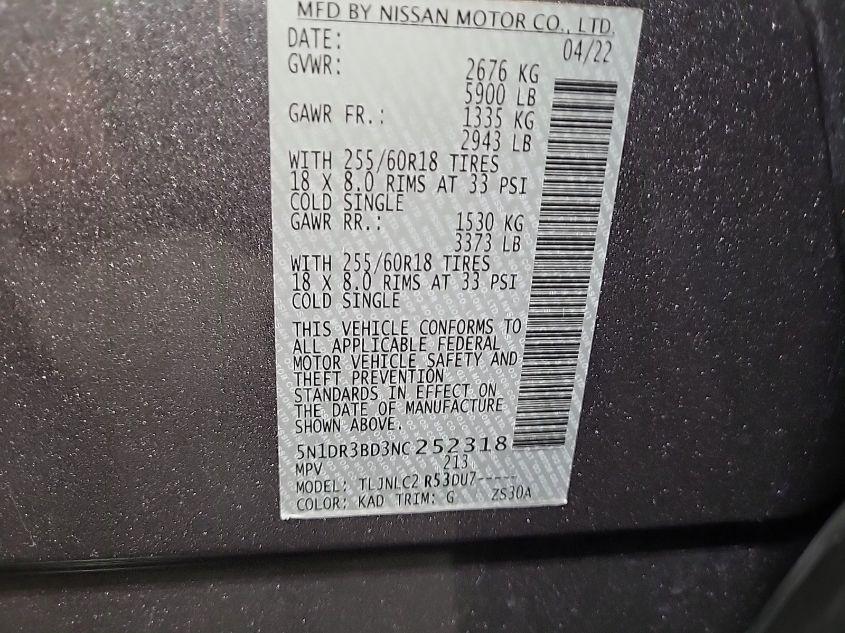 NISSAN PATHFINDER SV 4WD 2022