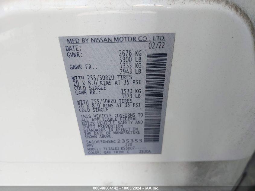 NISSAN PATHFINDER PLATINUM 2WD 2022