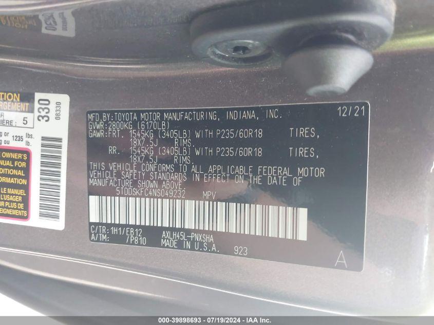 TOYOTA SIENNA XSE 2022