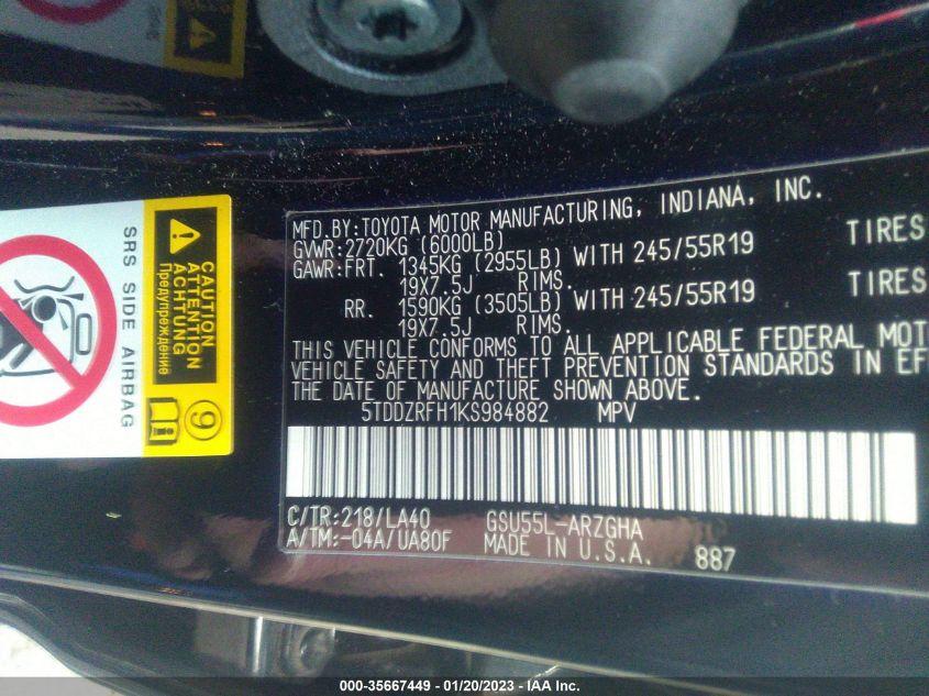 TOYOTA HIGHLANDER LIMITED 2019