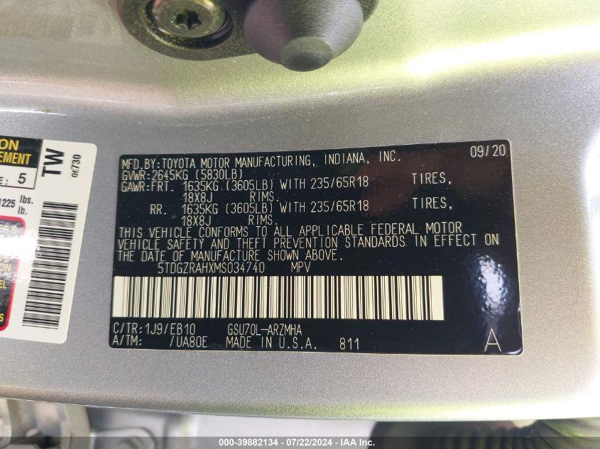 TOYOTA HIGHLANDER XLE 2021