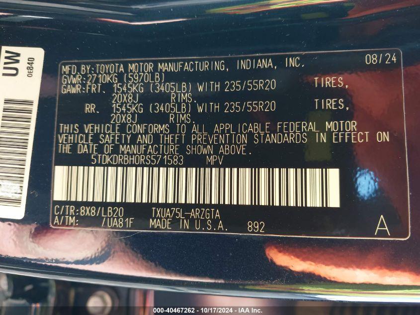 TOYOTA HIGHLANDER LIMITED 2024