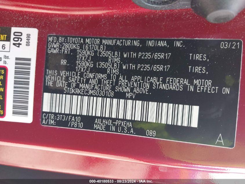 TOYOTA SIENNA LE 2021