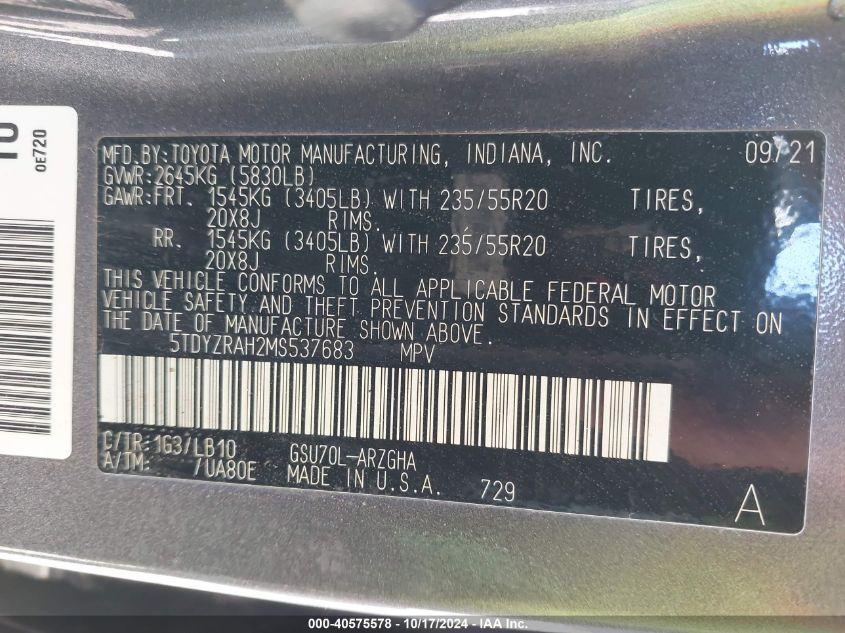 TOYOTA HIGHLANDER LIMITED 2021