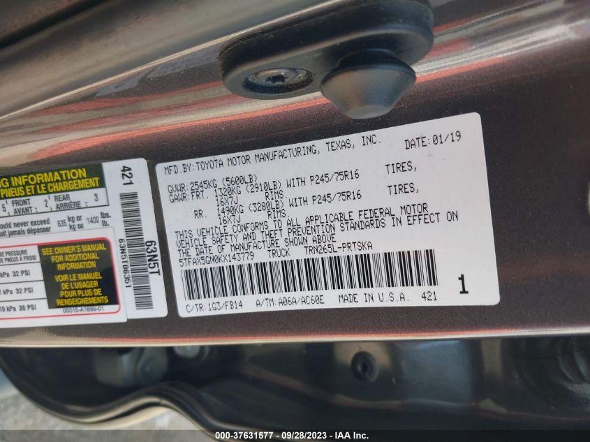 TOYOTA TACOMA 2WD SR/SR5 2019