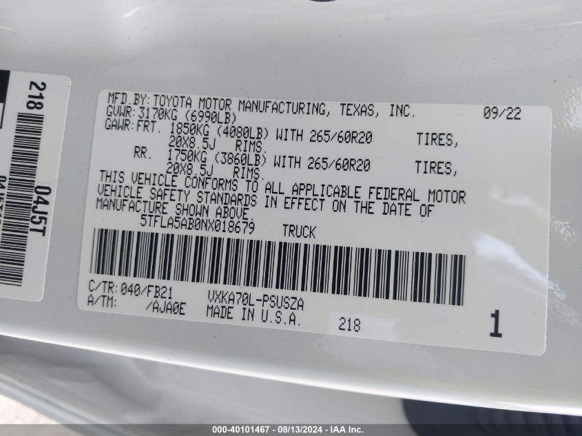 TOYOTA TUNDRA SR5 2022