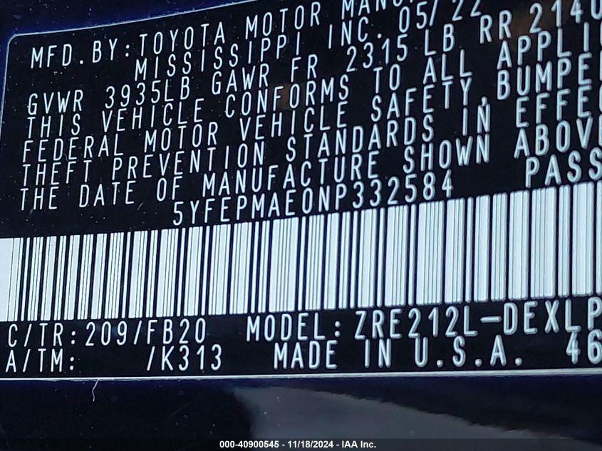 TOYOTA COROLLA LE 2022