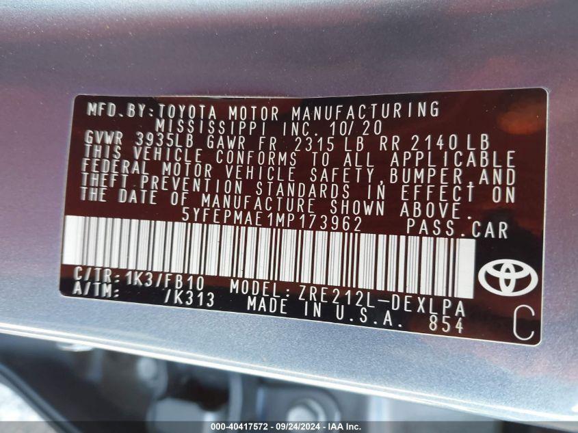 TOYOTA COROLLA LE 2021