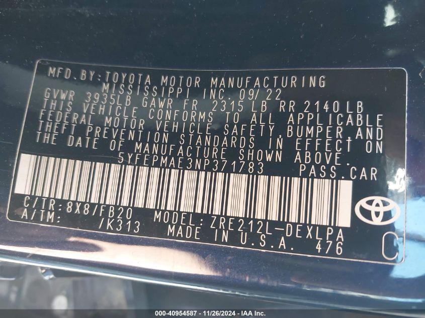 TOYOTA COROLLA LE 2022