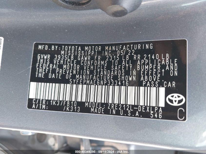 TOYOTA COROLLA LE 2022