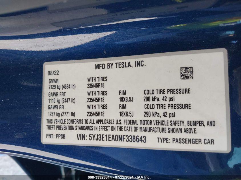 TESLA MODEL 3 REAR-WHEEL DRIVE 2022