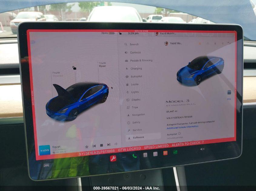 TESLA MODEL 3 STANDARD RANGE PLUS REAR-WHEEL DRIVE/STANDARD RANGE REA 2020