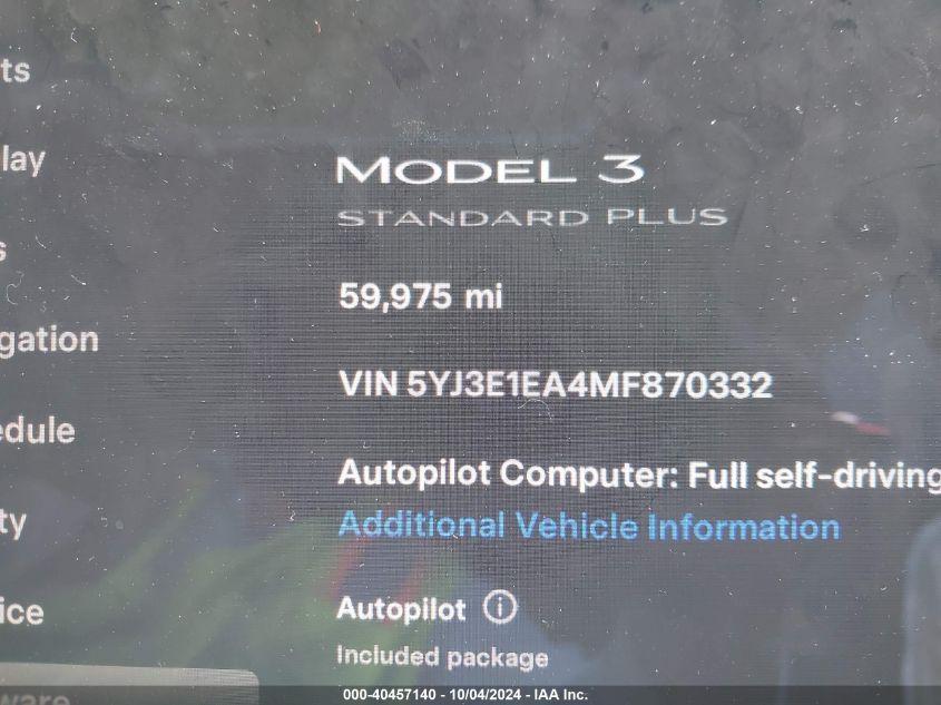 TESLA MODEL 3 STANDARD RANGE PLUS REAR-WHEEL DRIVE 2021