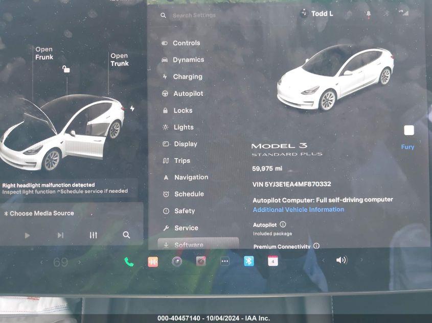 TESLA MODEL 3 STANDARD RANGE PLUS REAR-WHEEL DRIVE 2021