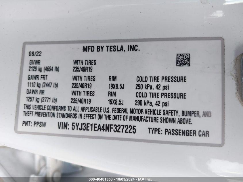 TESLA MODEL 3 REAR-WHEEL DRIVE 2022