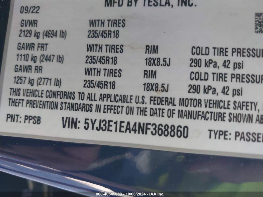 TESLA MODEL 3 REAR-WHEEL DRIVE 2022