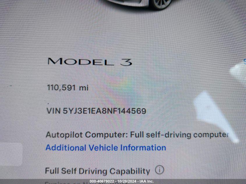 TESLA MODEL 3 REAR-WHEEL DRIVE 2022