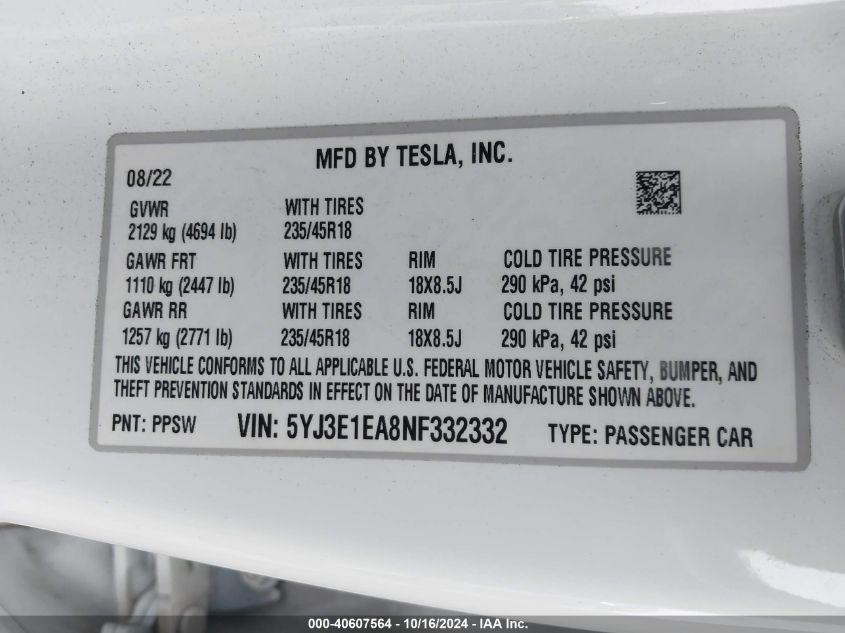 TESLA MODEL 3 REAR-WHEEL DRIVE 2022