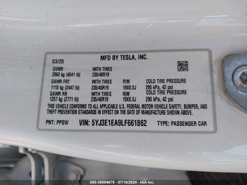 TESLA MODEL 3 STANDARD RANGE PLUS REAR-WHEEL DRIVE/STANDARD RANGE REAR-WHEEL DRIVE 2020