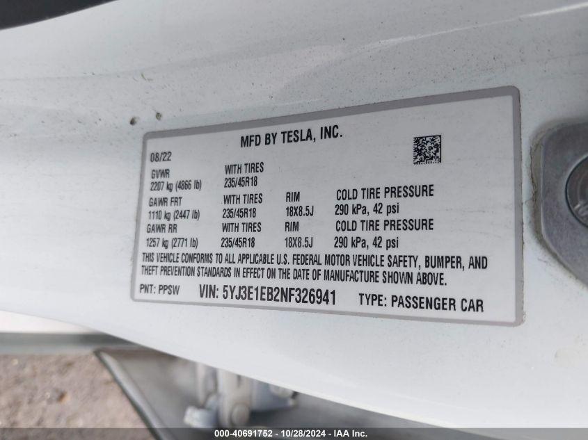 TESLA MODEL 3 LONG RANGE DUAL MOTOR ALL-WHEEL DRIVE 2022