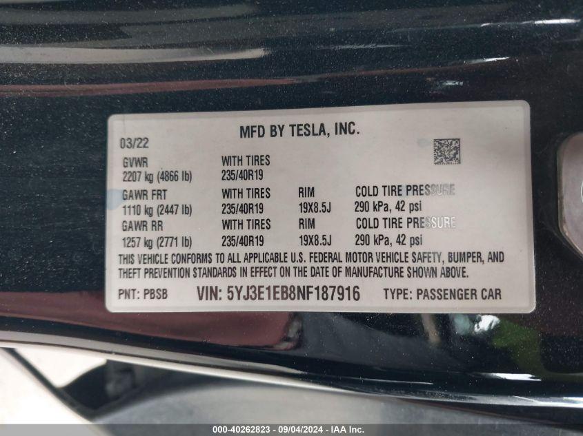 TESLA MODEL 3 LONG RANGE DUAL MOTOR ALL-WHEEL DRIVE 2022