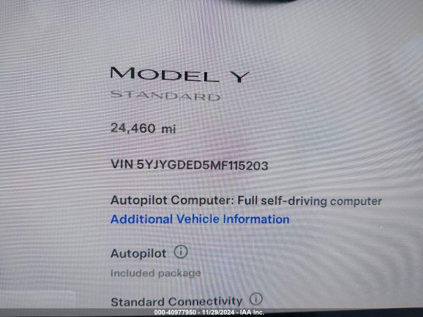 TESLA MODEL Y STANDARD RANGE REAR-WHEEL DRIVE 2021